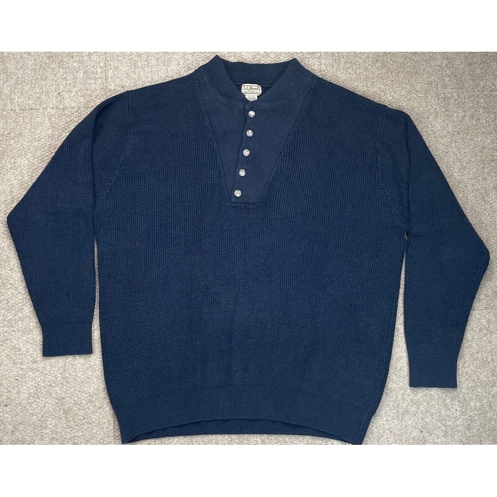 L.L. Bean Vintage Men's Blue 1/4 Button Up Fisherman Sweater Size XL